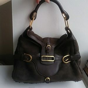 JIMMY CHOO BROWN SHEARLING FURLINED BAG